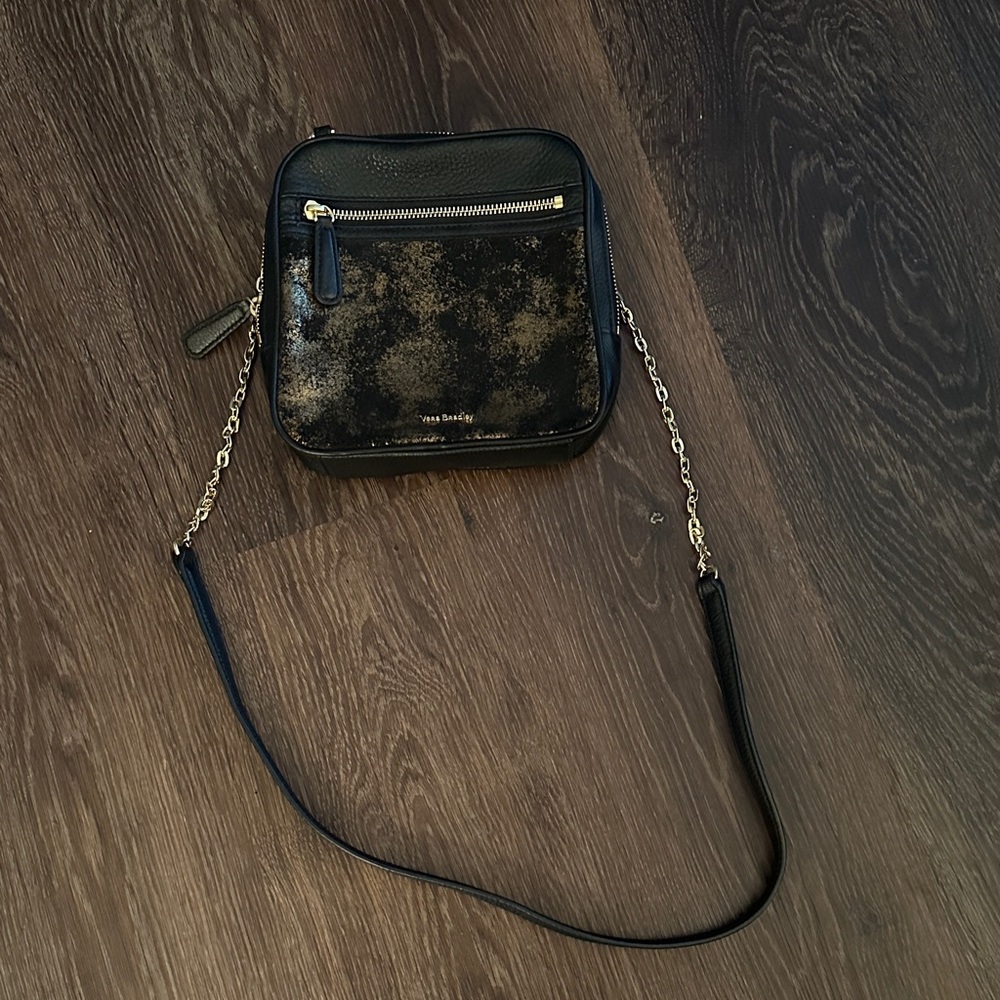 Vera Bradley Black and Gold Leather Crossbody Bag